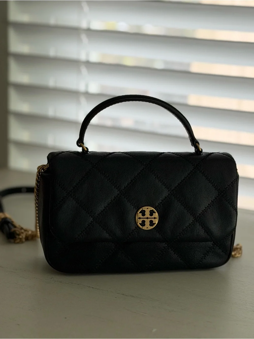 Tory Burch Willa Black Leather Top Handle Bag Crossbody Purse 167621